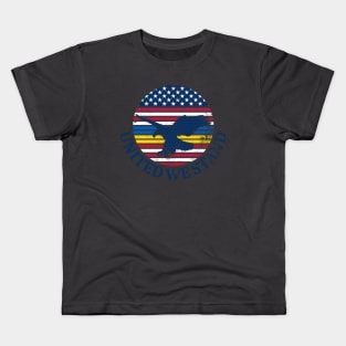 Ukraine and American Flag with Eagle, United we Stand Kids T-Shirt